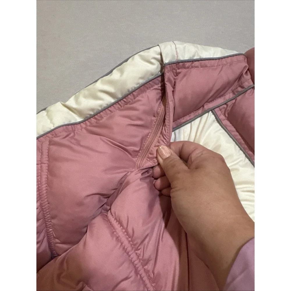 Tommy Jeans Y2K Puffer Jacket‎ Women Sz M Pink White Stripe Removable Sleeve Vtg
